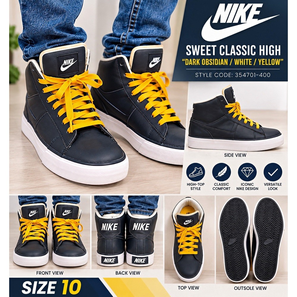 Nike Sweet Classic High Men's Size 10 Dark Obsidian White Yellow 354701-400